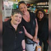 Miranda Hart visited St Keverne Spar and posed for a photo with staff
