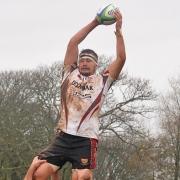 No 8 Jordan Rose claims line out ball in Camborne's important victory over Drybrook