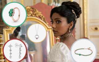(Background) Charithra Chandran as Edwina Sharma in episode 206 of Bridgerton. Credit: Liam Daniel/Netflix (Circles) Pandora jewellery. Credit: Pandora