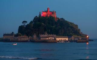 St Michael's Mount lit up in red, white and blue for the Jubilee beacon lighting  Colin Higgs