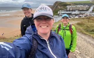 Jenni, Lucy and Annie on the Macmillan Mighty Hike in Cornwall