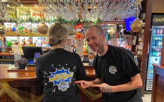 Craig and the team at The White Ball Inn, Tiverton, sporting Lift Legend campaign t-shirts