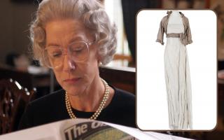 Dame Helen Mirren in her BAFTA winning role as the Queen and (inset) the dress she wore to collect her award