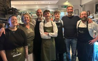 Jurgen Klopp with the team at The Mote Seafood Restaurant and Bar in Port Isaac